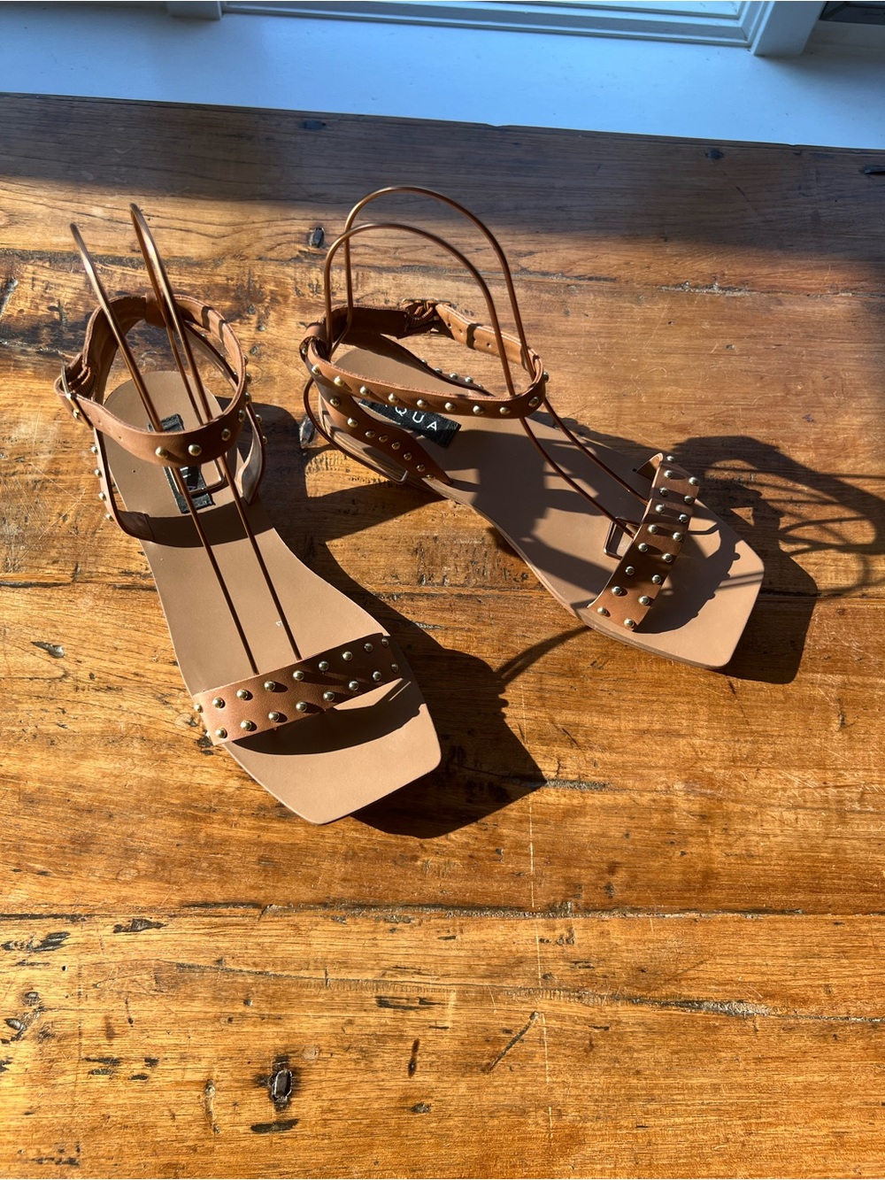 Aqua Tan Studded Strappy Sandals